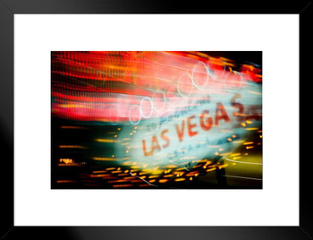 Welcome Fabulous Las Vegas Sign Blurred at Night Photo Matted Framed Art Print Wall Decor 26x20 inch
