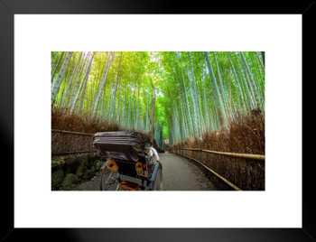 Tourist in a Rickshaw at Bamboo Forest Arashiyama Photo Matted Framed Art Print Wall Decor 26x20 inch