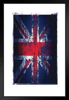 United Kingdom Union Jack Flag with Brush Strokes Matted Framed Art Print Wall Decor 20x26 inch