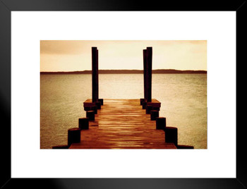 Wooden Dock Harbor Island Bahamas at Sunset Photo Matted Framed Art Print Wall Decor 26x20 inch