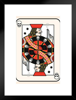 Jack of Bullets Playing Card With Handguns Retro Poker Cards Game Matted Framed Art Wall Decor 20x26