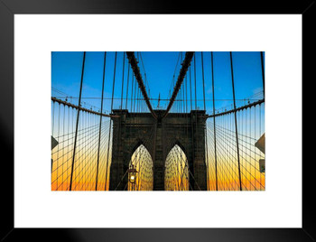 Sunset over the Brooklyn Bridge Photo Matted Framed Art Print Wall Decor 26x20 inch