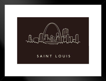 Saint Louis City Skyline Pencil Sketch Matted Framed Art Print Wall Decor 26x20 inch