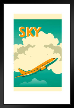 Sky Airplane Flying in Clouds Vintage Travel Tourism Ad Matted Framed Art Wall Decor 20x26