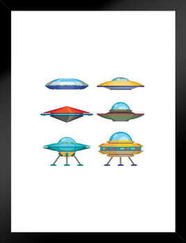 Aliens UFO Spaceships Renderings Colorful Collection Matted Framed Art Print Wall Decor 20x26 inch