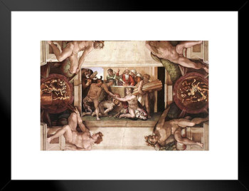 Michelangelo Sacrifice Noah With Ignudi And Medallions Fine Art Matted Framed Wall Art Print 26x20