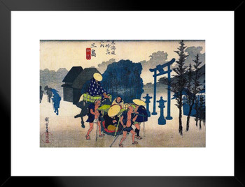 Utagawa Hiroshige Morning Mist at Mishima Japanese Art Poster Traditional Japanese Wall Decor Hiroshige Woodblock Landscape Artwork Village Nature Asian Print Matted Framed Art Wall Decor 26x20