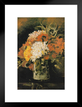 Vincent van Gogh Carnations In Vase Poster 1886 Flowers Still Life Impressionist Nature Painting Matted Framed Art Wall Decor 20x26