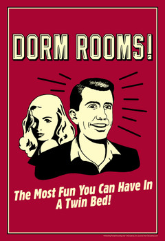 Dorm Rooms! The Most Fun You Can Have In A Twin Bed! Retro Humor Cool Wall Decor Art Print Poster 12x18