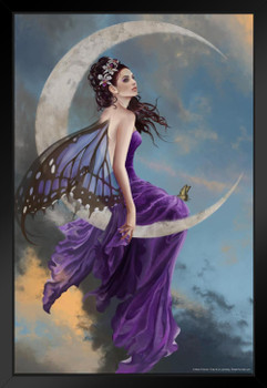 Moon Amethyst Purple Fairy by Nene Thomas Fantasy Poster Sitting On Moon Butterfly Magical Matted Framed Art Wall Decor 20x26
