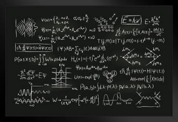 Quantum Physics Formula Equations Science Lab Scientific Blackboard Illustration Educational Classroom Teacher Learning Homeschool Chart Display Teaching Matted Framed Art Wall Decor 26x20