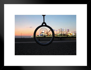View Santa Monica Pier Ferris Wheel Through Ring Photo Matted Framed Art Print Wall Decor 26x20 inch