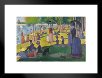 Funny Sunday Afternoon With Technology By Seurat Poster Modern Tech Selfies Stick Parody Painting Georges Seurat Matted Framed Art Wall Decor 20x26