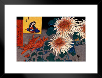 Utagawa Hiroshige Autumn Flowers Japanese Woodblock Print Asian Art Matted Framed Wall Art Print 20x26