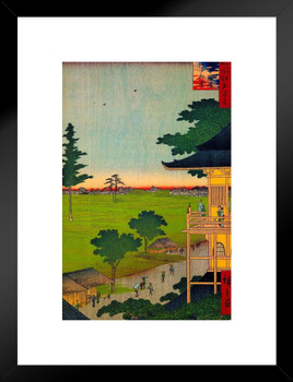 Utagawa Hiroshige Spiral Hall Five Hundred Rakan Temple Japanese Art Poster Traditional Japanese Wall Decor Hiroshige Woodblock Landscape Art Nature Asian Print Matted Framed Art Wall Decor 20x26