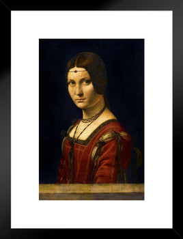 Leonardo da Vinci Portrait of a Woman Oil On Panel Painting Art Matted Framed Wall Art Print 20x26