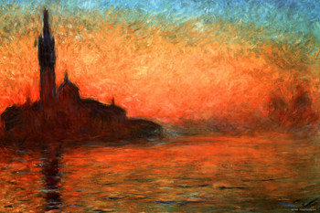 Claude Monet Sunset Dusk Twilight in Venice Painting Art Cool Wall Decor Art Print Poster 36x24