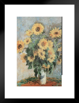 Claude Monet Bouquet of Sunflowers 1881 Impressionist Oil Canvas Still Life Painting Matted Framed Wall Art Print 20x26