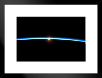 Thin Blue Line Earths Atmosphere And The Setting Sun Outer Space Photograph Matted Framed Art Print Wall Decor 20x26 inch