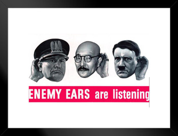 WPA War Propaganda Enemy Ears Are Listening White Matted Framed Wall Art Print 20x26