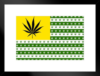 Marijuana Flag Leaves And Stripes Parody Old Glory Weed Pot Cannabis Yellow Green Matted Framed Art Print Wall Decor 20x26 inch