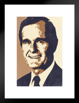 President George HW Bush 41 Pop Art Portrait Republican Politics Politician Sepia Matted Framed Art Wall Decor 20x26