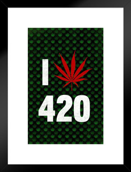 Marijuana I Love 420 Weed Pot Cannabis Joint Blunt Bong Leaf Pattern With Red Leaf Matted Framed Art Print Wall Decor 20x26 inch