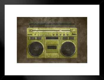 Pop Art Boombox Textured Green Matted Framed Wall Art Print 20x26 inch