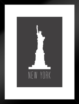 Cities New York City Statue of Liberty Grey Matted Framed Art Print Wall Decor 20x26 inch