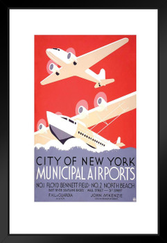 City of New York Municipal Airports Vintage Travel Matted Framed Art Print Wall Decor 20x26 inch