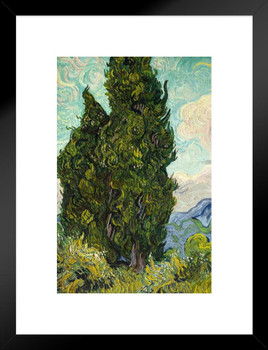 Vincent van Gogh Cypress Trees Poster 1889 Nature Dutch Post Impressionist Landscape Painting Matted Framed Art Wall Decor 20x26