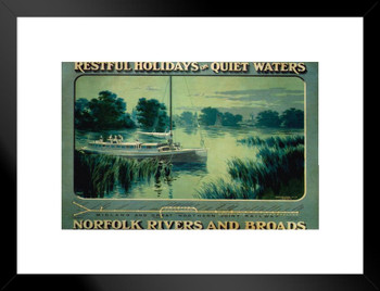 Norfolk Rivers And Broads England Vintage Illustration Travel Art Deco Vintage French Wall Art Nouveau 1920 French Advertising Vintage Poster Prints Matted Framed Art Wall Decor 20x26