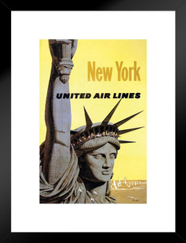 New York United Air Lines Vintage Travel Matted Framed Art Print Wall Decor 20x26 inch