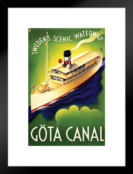 Gota Canal Sweden Vintage Illustration Travel Art Deco Vintage French Wall Art Nouveau 1920 French Advertising Vintage Poster Prints Art Nouveau Decor Matted Framed Art Wall Decor 20x26