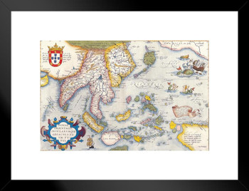 Portuguese South East Asia 16th Century Antique Vintage Style Map Matted Framed Art Print Wall Decor 20x26 inch