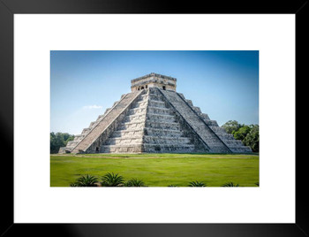 Kukulkan Pyramid Mayan Temple Chichen Itza Yucatan Mexico Photo Matted Framed Art Print Wall Decor 26x20 inch