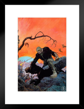 Beyond the Grave by Frank Frazetta Wall Art Gothic Fantasy Decor Frank Frazetta Artwork Scary Art Prints Horror Battle Posters Frazetta Illustration Death Matted Framed Art Wall Decor 20x26