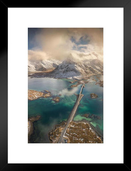 Lofoten Islands in Norway Aerial View Photo Matted Framed Art Print Wall Decor 20x26 inch