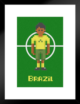 Brazil Soccer Pixel Art National Team Sports Matted Framed Art Print Wall Decor 20x26 inch