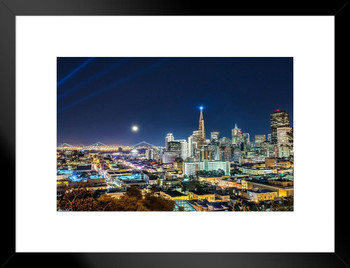 Super Moon over San Francisco California Photo Matted Framed Art Print Wall Decor 26x20 inch