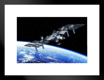 International Space Station Orbiting Earth Illustration Solar System Science Kids Map Galaxy Classroom Chart Pictures Outer Planets Hubble Astronomy Nasa Rocket Matted Framed Art Wall Decor 26x20