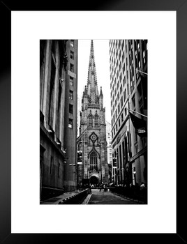 Trinity Church From Wall Street Lower Manhattan New York City NYC Photo Matted Framed Art Print Wall Decor 20x26 inch