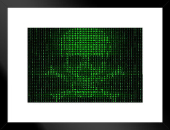 Computer Virus Cyber Security Skull and Crossbones Matted Framed Art Print Wall Decor 26x20 inch