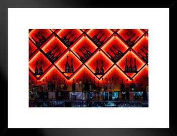 Alcohol Displayed in Nightclub Bar Neon Lights Photo Matted Framed Art Print Wall Decor 26x20 inch