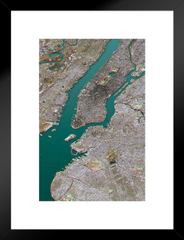 New York City Satellite View Topographic Map Landscape Photo Matted Framed Art Print Wall Decor 20x26 inch