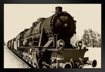 Steam Engine Train Black and White Vintage Retro Photo Art Print Matted Framed Wall Art 26x20 inch
