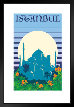 Istanbul Hagia Sophia Blue Retro Travel Matted Framed Art Print Wall Decor 20x26 inch