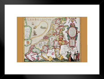 Leo Belgicus Netherlands Luxembourg Belgium Northern France Antique Style Map Matted Framed Art Print Wall Decor 26x20 inch