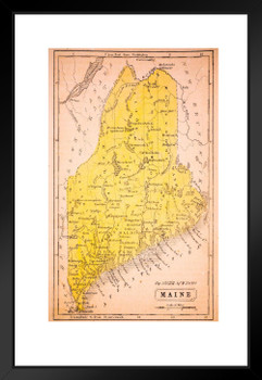 Antique Map of Maine 1852 Vintage State Map Major Cities United States Border Canada Atlantic Ocean Cartographic Decoration Matted Framed Art Wall Decor 20x26