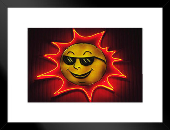 Glowing Sun Wearing Shades Sunglasses Illuminated Neon Sign Photo Matted Framed Art Print Wall Decor 26x20 inch